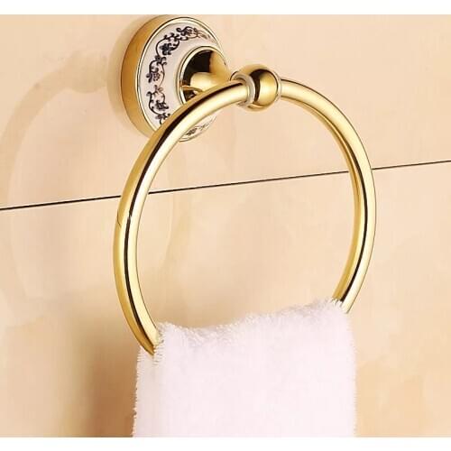 European gold towel rings Stainless steel towel racks High-top ceramic towel racks Blue and white porcelain bathroom accessories