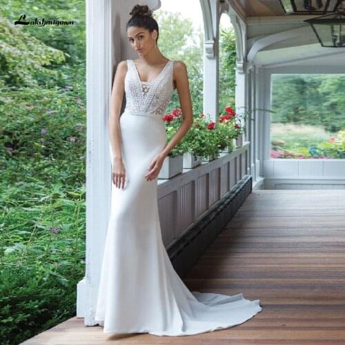 Lashmigown Robe Satin Mermaid Wedding Dresses 2021 New Mariage Bridal Receipt Night Dress Women Boho Wedding Dress Lace Bodice