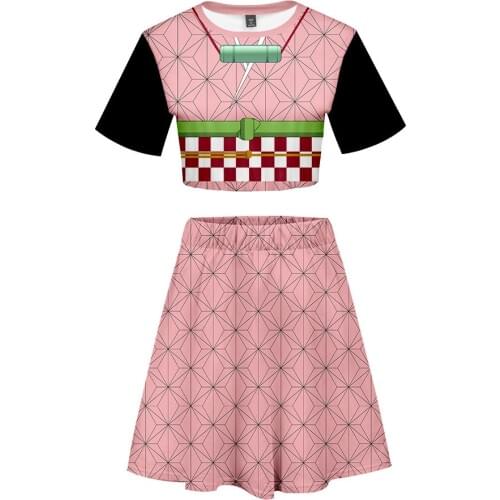 Manga Demon Slayer Kimetsu No Yaiba Costume Women Top Shorts Sport Suits Kamado Nezuko Running Girls Short Skirt Set Cosplay