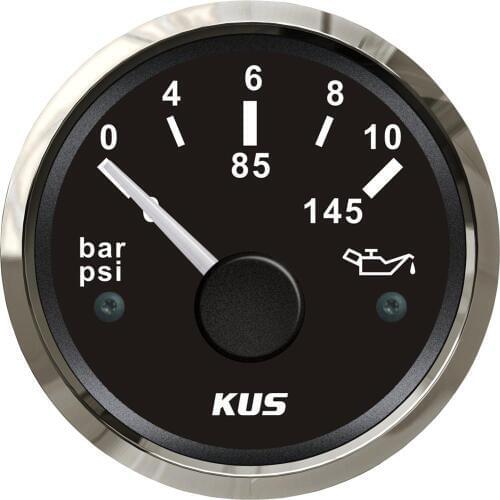 100% Brand New 52mm Oil Pressure Gauges Fuel Pressure Meters 0-10bar 12/24V for Boat Automobile Tuning Black Color 0-145Psi