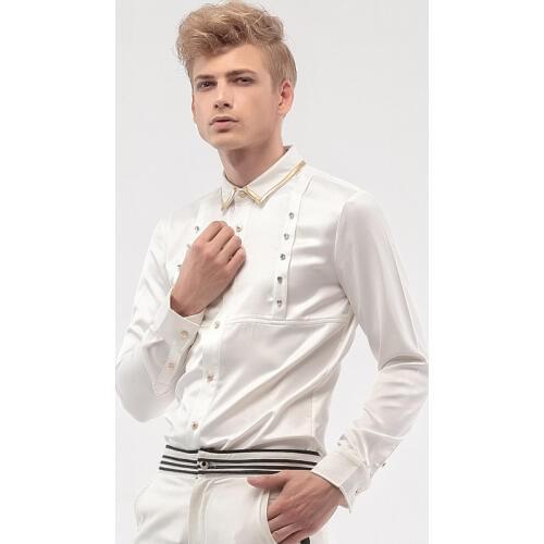 Fanzhuan Free Shipping New fashion personality male Mens man Wedding groom badges Metrosexual long sleeved Dresses shirt 14273