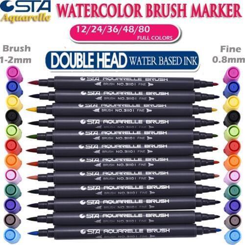 STA 3110 Watercolor Brush Pens Set 12/24/36/48 Colors Soft Markers for Adult and Kids Coloring Books,Drawing,Calligraphy,Writing
