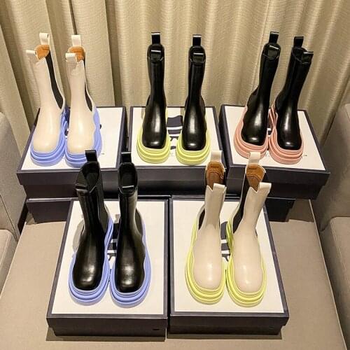 2021 Spring and Summer New Green Thick-soled Martin Boots Chelsea Boots Mid-tube Smoke Tube Boots Ankle Boots ZDR