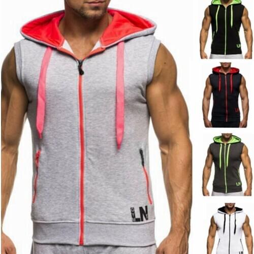 New Mens Sports Gym Hoodie Sweatshirt Zipper Slim Fit Hooded Tank Top Vest Versatile Solid Colors Comfortable Chic 2020 Hot