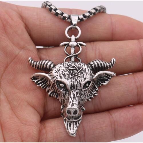 Sabbatic Goat Amulet Cord Necklace Baphomet Necklace pendan Pentagram Goat Head Necklaces For Women Men Fashion Jewelry Collar