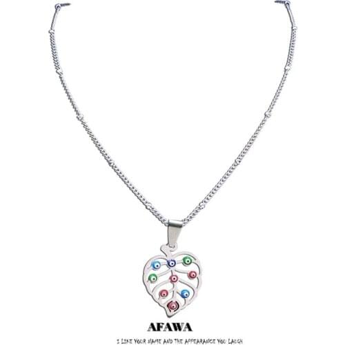 Stainless Steel Islam Colorful Turkey Eyes Leaf Necklaces Charm for Women Gold Color Necklaces Muslim Jewelry ojo turco N5217S04