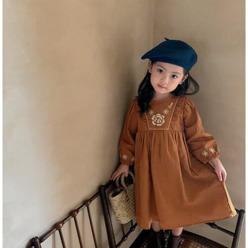 Girl Dress Kids Baby Gown 2021 Brown Spring Autumn Toddler School Uniform Dresses Christmas Cotton Children Clothing
