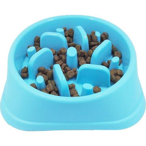 Hot Pet Bowl Plastic Slow Feed Dog Bowl Anti-skid Food Feeder Interactive Stoping Bloat Pet Bowl Blue