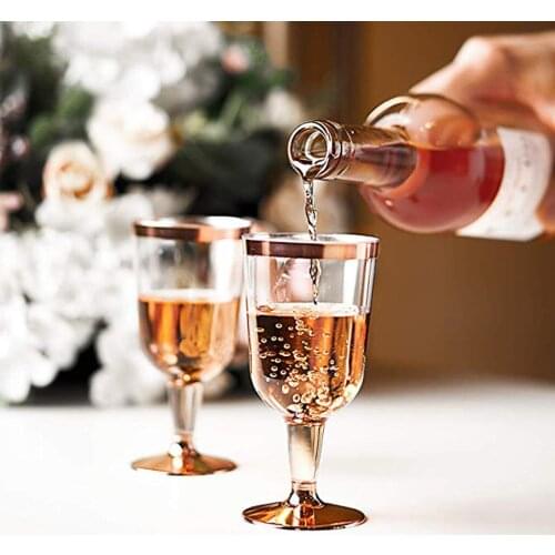 Hot Pink Golden Plastic Wine Glass Disposable Cup Party Wedding Festival Plastic Bar High Wine Festival Plastic Cup Bar Wine