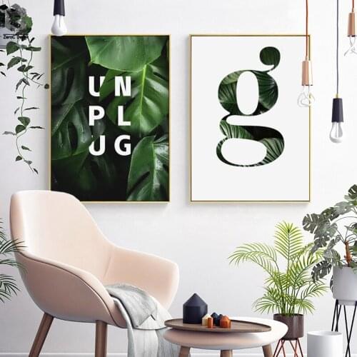 UNPLUG Posters and Prints Leaves Wall Art Canvas Painting Green Style Plant Nordic Decorative Picture Modern Home Decoration