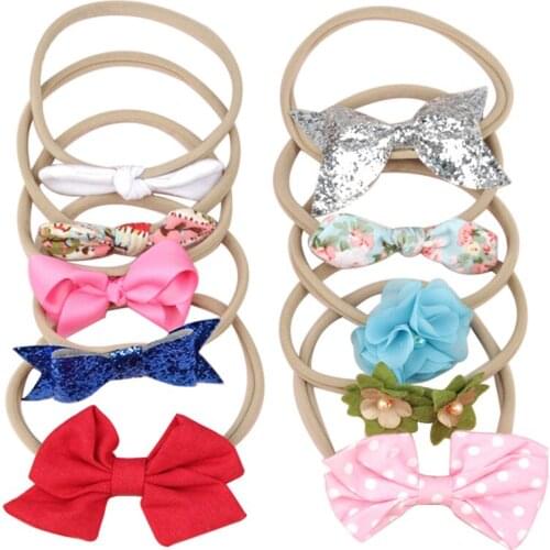 10 Pcs Baby Girl Headbands for Infant Toddler Bow Headwear Elastic Bands Casual Bowknot Floral Accessories 0-2 Years