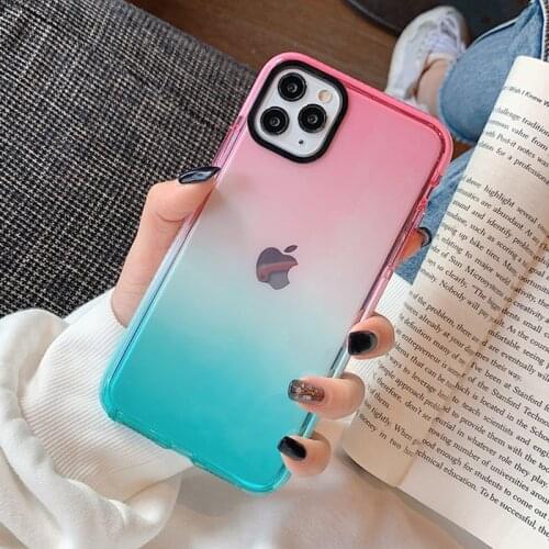 Anti Knock Two Color Transparent Case For iPhone 8 7 Plus X XS XR 12 11 Pro Max SE 6 Plus Gradient Clear Back Cover Soft Fundas