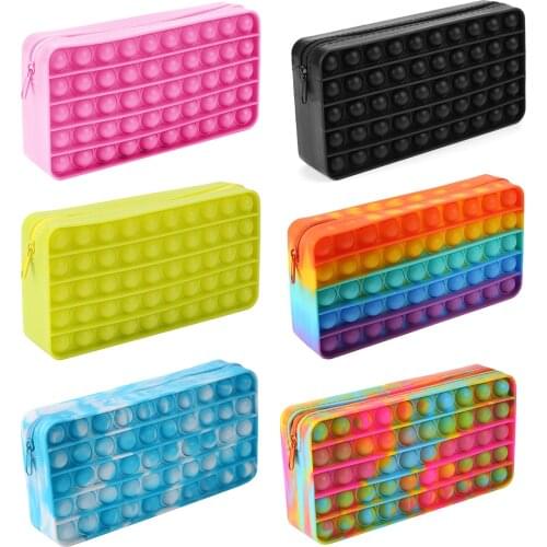 Rectangle Pencil Case Silicone Push Bubble Fingertip Toys Anti-Stress Set Stress Reliever Squeeze Kids Sensory Decompression Toy