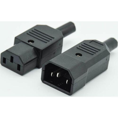 IEC Straight Cable Plug Connector C13 C14 10A 250V Black female&male Plug Rewirable Power Connector 3 pin AC Socket