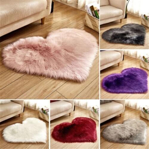 Fluffy Heart Shaped Rug Shaggy Floor Soft Faux Fur Home Bedroom Living Room Kids Room Kitchen Hairy Carpet 30X40/40X50CM