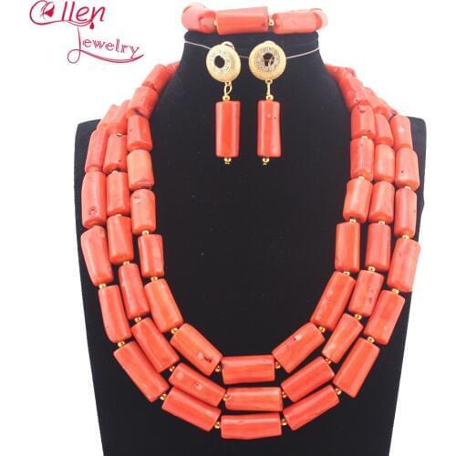 Luxury Coral Beads Bridal Jewelry Sets African Nigerian Wedding Beads for Women Jewelry Set Choker Necklace Free Shipping W12843