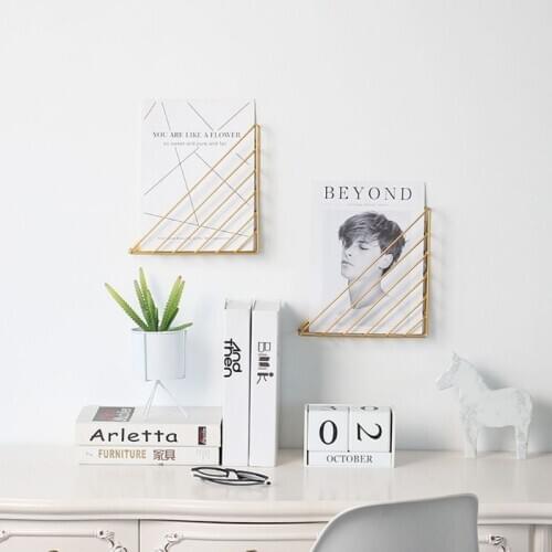 Nordic Geometric Iron Magazine Storage Rack Wall Basket Home Organizer Decor New