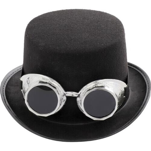 Steampunk Gothic Top Hat with Detachable Goggles Carnival Halloween Jazz Cap 094B