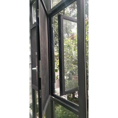 Soundproof Double Glass Outward Opening New Design Aluminum Casement Window with Mosquito Net and Fall Prevention