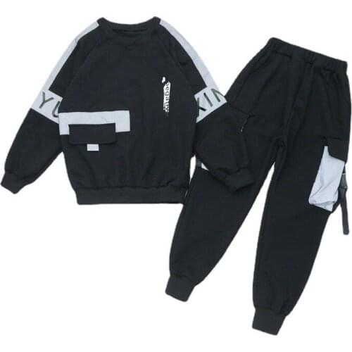 Kids Boys hedging letters printed sweater coat + pants 2pcs sets new spring / autumn big virgin suit