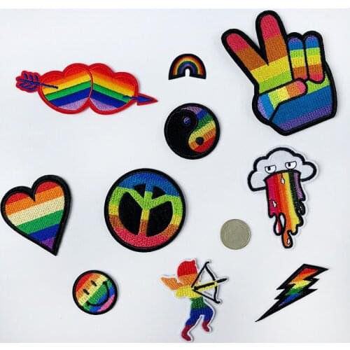Rainbow Colors Cloth Patches LGBT Iron Ons Clothing Appliques Shoes Hats Bags Thermoadhesive Embroidery Homosexual Love Patches