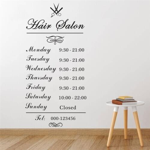 Hair Salon Window Vinyl Waterproof Decals Custom Work Hours Wall Sticker Personalized Business Hours Sign Poster Décor HQ949