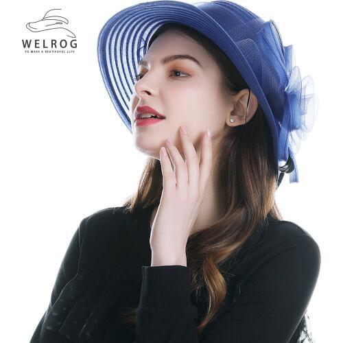 WELROG New Fashion Organza Kentucky Derby Hats Women Summer Sunhats Elegant Mesh Church Hat