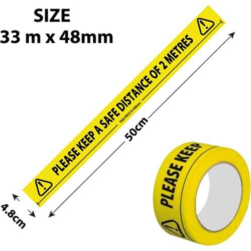 Safety Tape 2m Metre Apart Social Safe Distancing Floor Tape 33m x 48mm Alarm Warning Caution Signs Sticker Safety Supplies