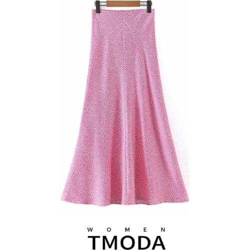 TMODA544 Za Sexy Fashion Watermark Floral Print Women Skirt Elastic High Waist Vacation Maxi Skirts Summer Casual Elegant Femal