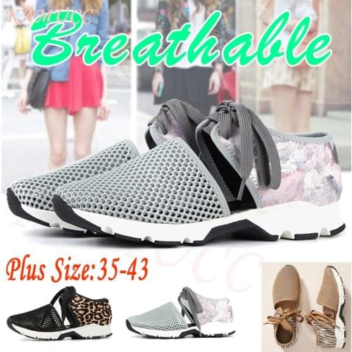 Womens Breathable Sneakers Summer Mesh Soft Flat Ladies Casual Shoes Hook&loop Leopard Female Sandals Plus Size 35-43