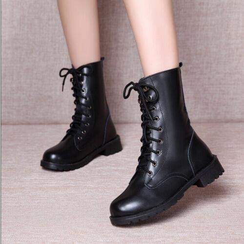 2018 rain boots waterproof shoes woman water rubber lace up martin Ankle boots sewing solid flat with shoes Size 42