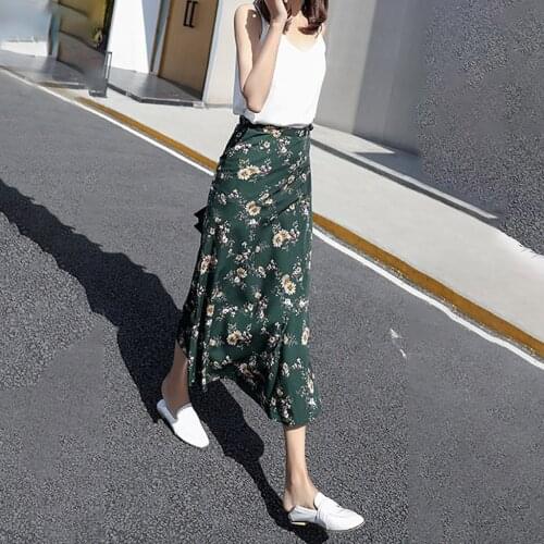 2020 New Womens Skirts Mid Length Floral Print Plus Size Long Skirts Womens Maxi Skirt Boho Long Skirt Plus Size Saia Midi