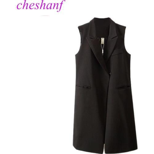 Cheshanf Classic Style Long Suit Vest Women 2021 Spring Autumn New Casual Black Waistcoat Lady Sleeveless Jacket Cardigan