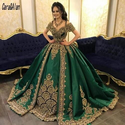 Robe tunisienne mariage Two Pieces Dark Green Evening Dresses Beaded Lace Applique Formal Arabic Prom Gowns for Bride 2021