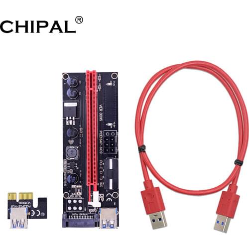 100PCS CHIPAL Dual LED VER 009S PCI-E Riser Card PCI Express 1X to 16X Extender 100CM 60CM USB 3.0 Cable 4Pin 6Pin Power Cord