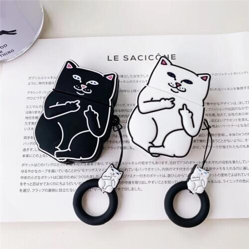 3D Despise Cat Cartoon Case for AirPods 2 Cute Cover Silicone Bluetooth Earphone Protective Case for Airpods pro Ring Strap