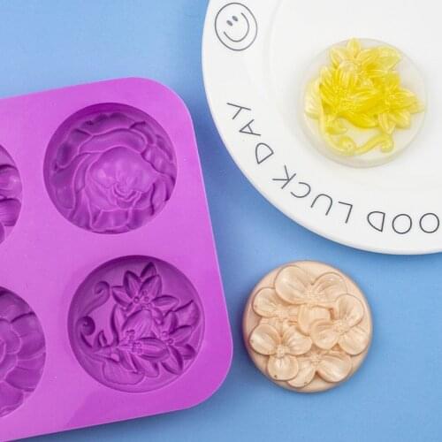4 Hand-made Soap Molds with Different Flowers Silicone Cake Molds Chocolate Mold Cake Decorating Resin Mold Soap Making Tools