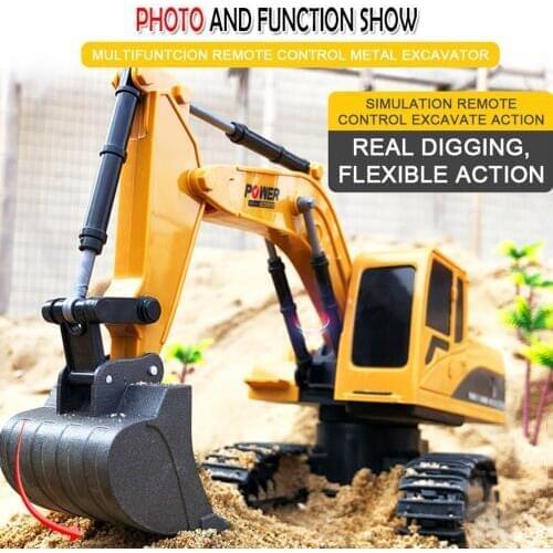 6 Channel 2.4G 1/24 Metal Plastic Excavator Model Children Remote Control Vehicle Kids Toy Car