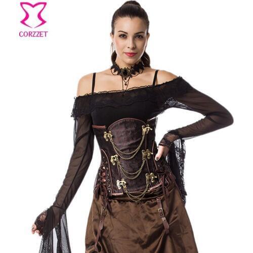 6XL Brown Steel Bone Waist Trainer Plus Size Corset Underbust Espartilhos E Corpetes Corsets And Bustiers Gothic Clothing Women