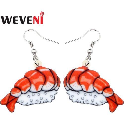 WEVENI Statement Acrylic Japanese Shrimp Sushi Rice Food Earrings Drop Dangle Fun Jewelry For Women Girls Teens Gift Accessories