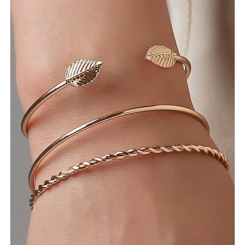 KaiMin Stainless Steel Cuff Leaf Bracelets Bangles For Women Fashion Jewelry Charm Jewelry Accessories Bohemian Stylish Classic