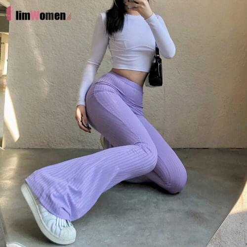 Streetwear Solid Sweatpants High Waist Ribbed Fashion Skinny Long Trousers Y2k Capris Fall Summer Women Sports Flare Pants 2021