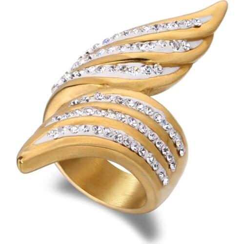 Iced Out Bling Rhinestone Ring Gold color Stainless Steel Rings For Women Hip Hop Style Fashion Party Jewelry Gift Dropshipping