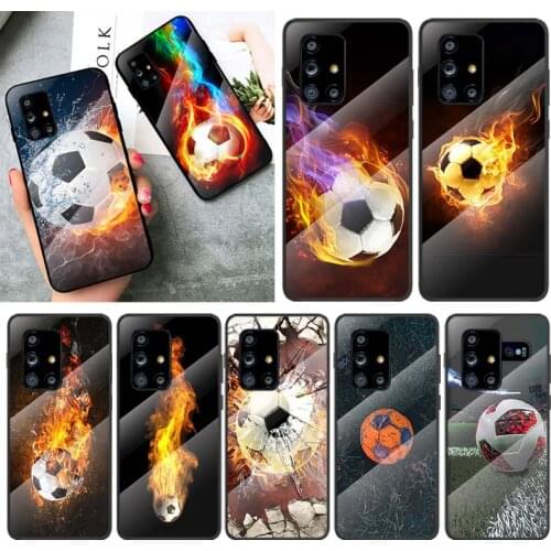 Fire Football Soccer Ball For Samsung Galaxy A91 A81 A72 A71 A52 A51 A41 A31 A21S A11 A01 Tempered Glass Cover