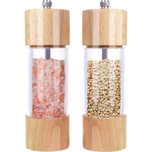 Wooden Salt and Pepper Grinder Set, Manual Salt and Pepper Mill Wood, Adjustable Ceramic Core- -Pack of 2