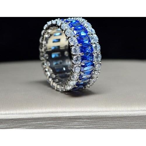 Genuine 925 Sterling Silver Ring Luxury Full Sparking AAAAA+ Pink White Blue CZ Finger Rings for Women Wedding Anniversary ring