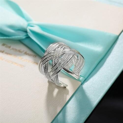 925 Sterling Silver Cross Weave Open Ring For Women Wedding Engagement Party Fashion Charm Jewelry Gift