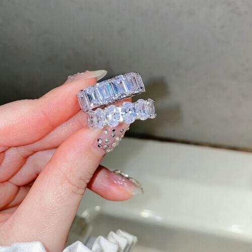 High Quality 925 Sterling Silver Cut Zircon Rings Set for Women Wedding Engagement Korean Fashion Fashion Jewelry 2021
