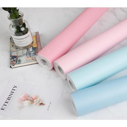 Lovely Sweet Macaroon Color Wallpaper Waterproof Self Adhesive Pvc Wallpapers Furniture Decor Kids Rooms Wall Paper Pink Ez024