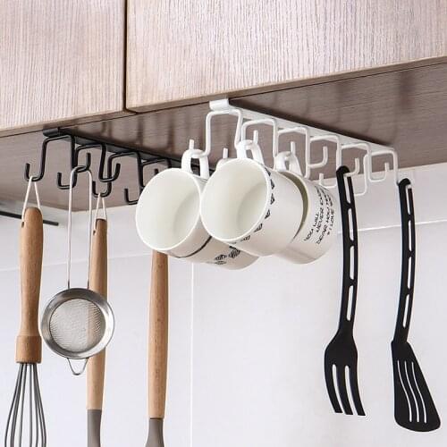 Kitchen Iron Double-row Hook Hanging Cup Holder Household Punch-free Wall Cabinet Hook Spatula Rack Cup Storage Hanging Rack